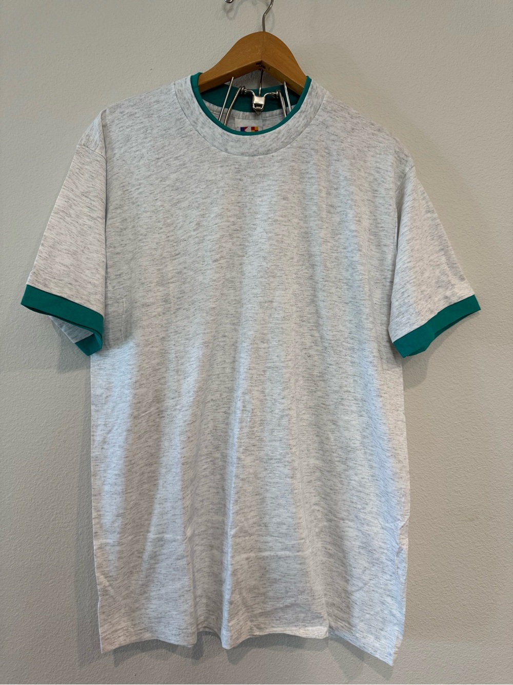 Vintage Castaways USA Made Ringer Tee Gray Teal 100% Cotton Large